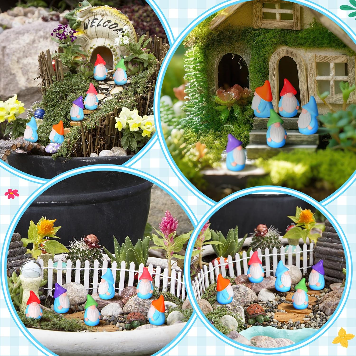 Wonderjune Mini Resin Gnomes Bulk Tiny Fairy Statues Small Gnomes Miniature Figurines for Landscape Outdoor Patio Yard Lawn Indoor Plant Pots Fairy Decor(120 Pcs,Mini Resin Dwarf)