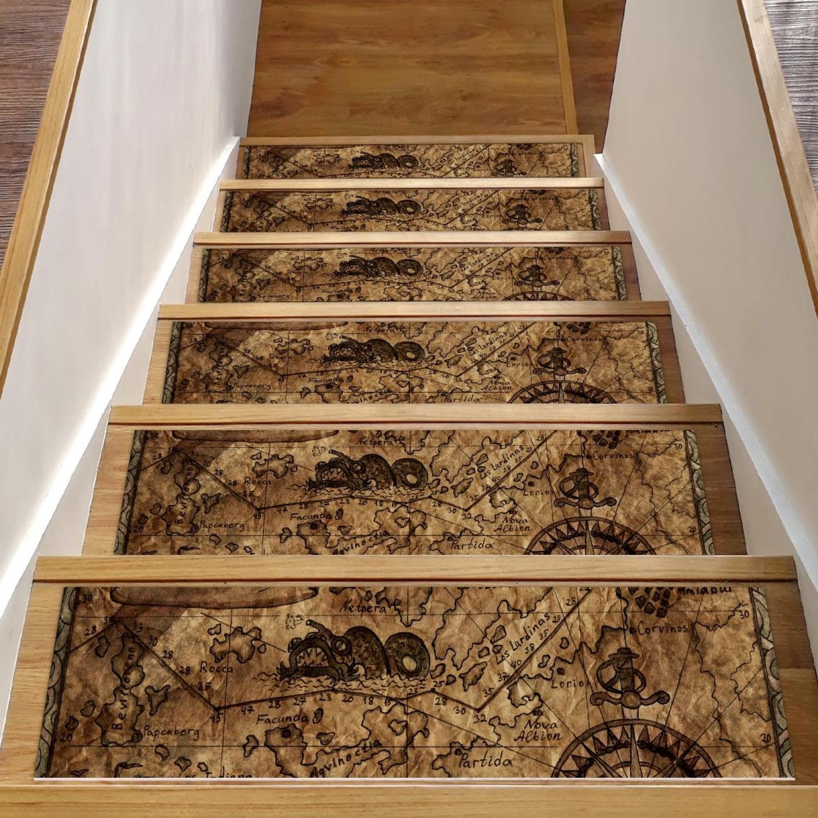 Peldaños antideslizantes con tapetes de seguridad lavables para escaleras de madera