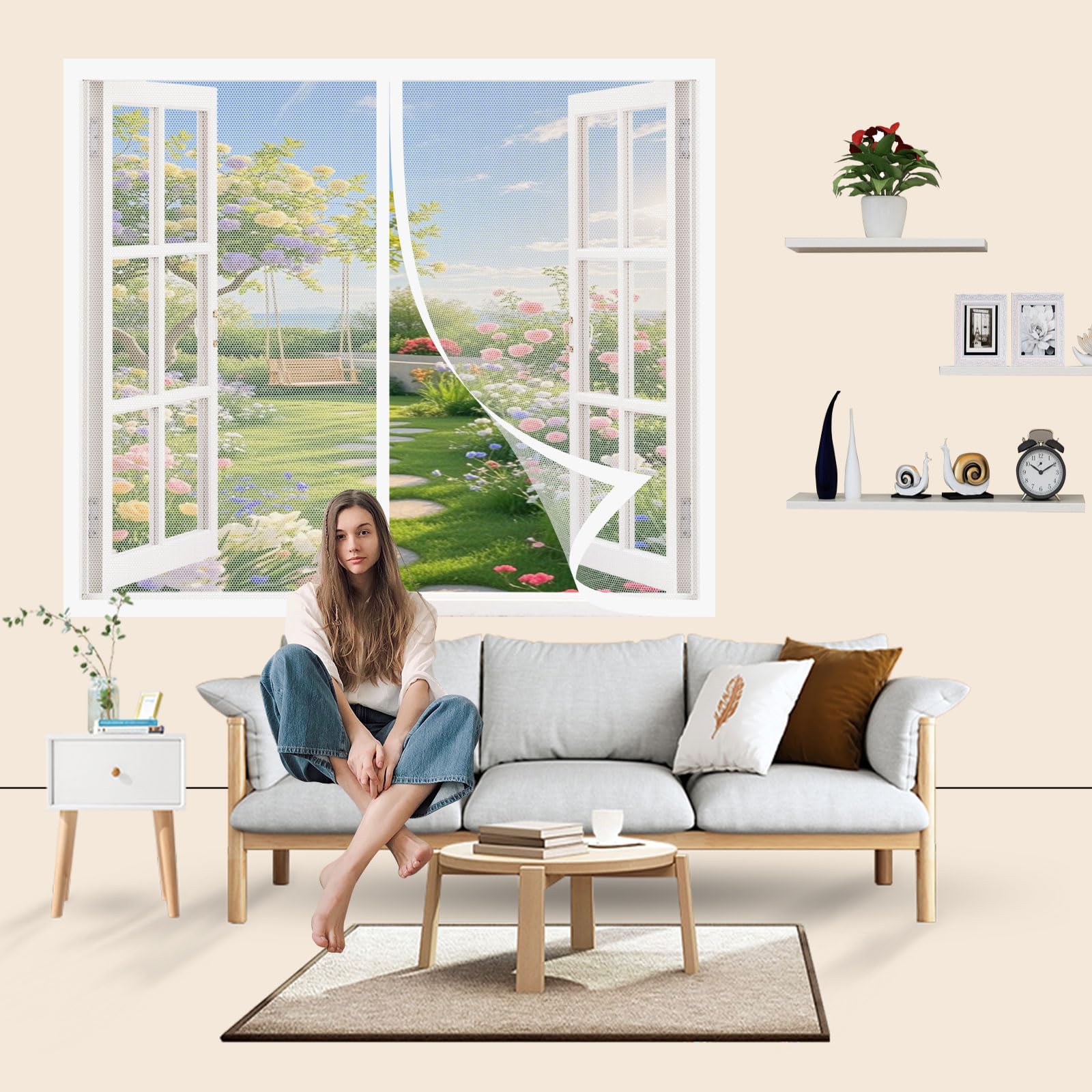 Liunadm White Fly Screen For Doors 89 X 204 Cm Keep Bugs Out & Lets Fresh Air In, Self Sealing Screen Doors With Magnets For Living Room, Bedroom,