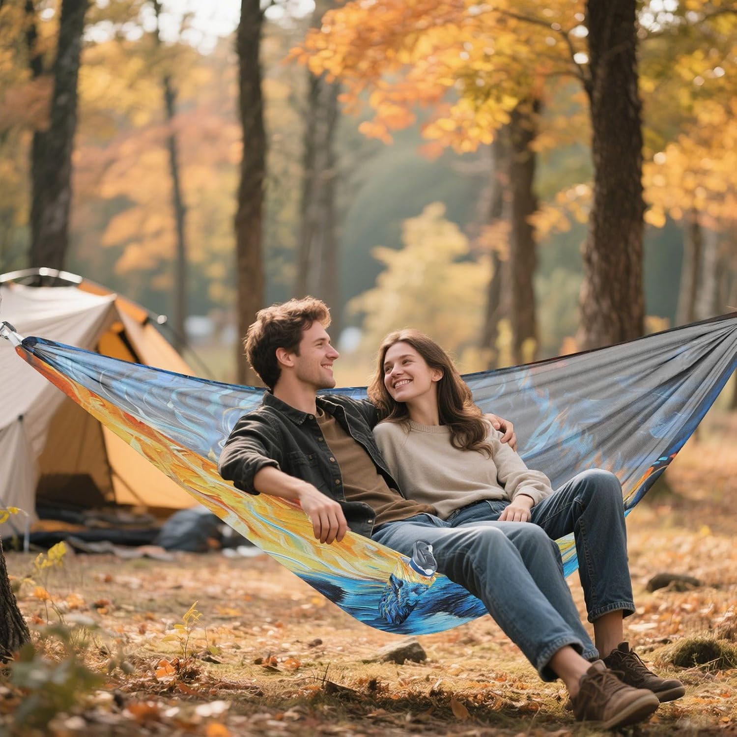 ALAZA Howling Wolf Fire Painting Camping Hammocks Single or 2 Person 500 lbs Portable Parachute Travel Hammock w/Tree Straps for Hiking Backpacking Indoor Outdoor