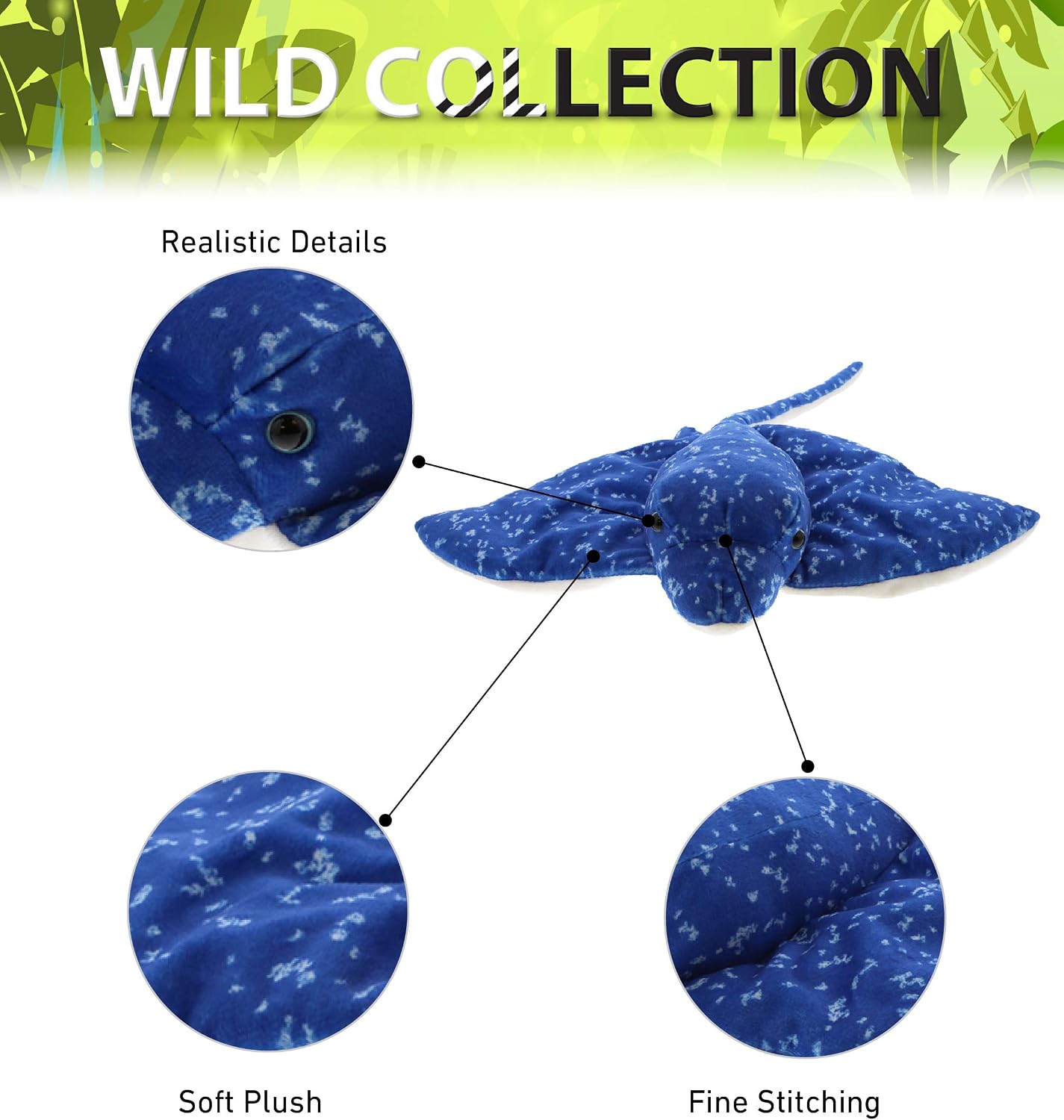 DolliBu Spotted Blue Stingray Plush - Super Soft Stuffed Animal Stingray Toy, Wild Collection Ocean Plush Gift for Kids and Adults, Cute Sea Creature Stuffed Ray - 17 Inches