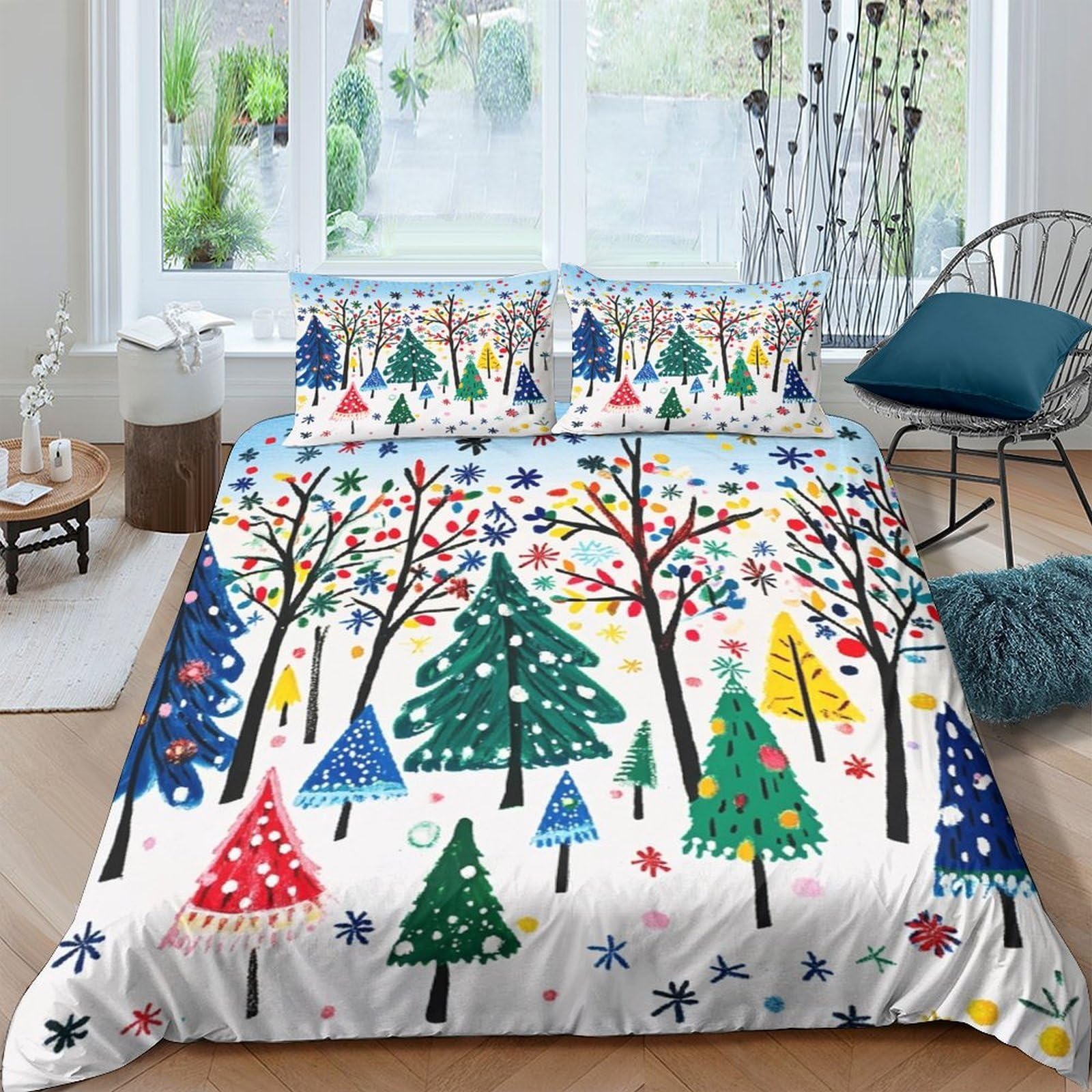 Ctjqhvkz Style-8 3D Printed Christmas Trees Fitted Sheet Microfiber Soft Colorful Forest Bed Cover For Bedroom Guest Room Decor Single（135X200cm）