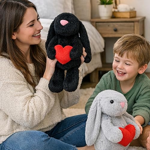 Miniatura 7 de Peluche de conejo de 8 pulgadas con corazón rojo, bonito conejo de peluche, regalo de conejo suave para niños y adultos, día de San Valentín,