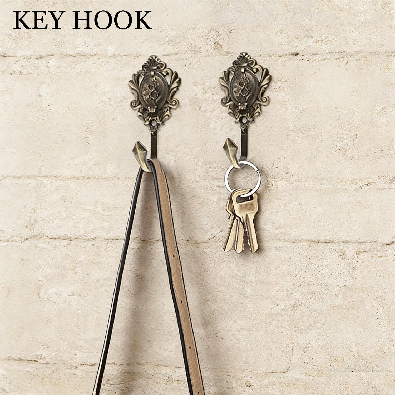 2Pcs Curtain Tiebacks Hook Vintage Bronze Rose Pattern Carved Wall Hooks Key Hook Clothes Hanger Bathroom Bedroom Multi-Function Decorative Hook with Screws+Expansion Plugs