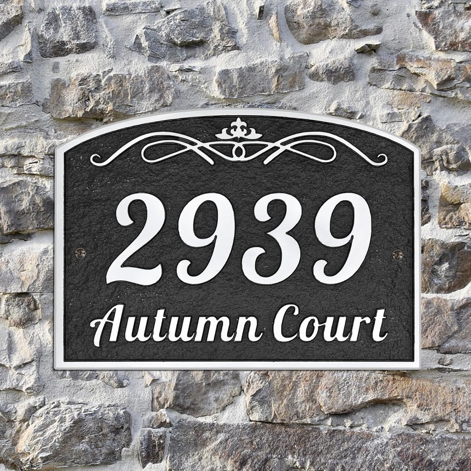 Personalized Address Plaque Classic - Custom House Number Plaque Sign,Address Sign Plate for Outside House,Yard,Driveway,Mailbox,Fence,Garden Wall Mount Rust Free Large Metal 9.8 x 7 inch
