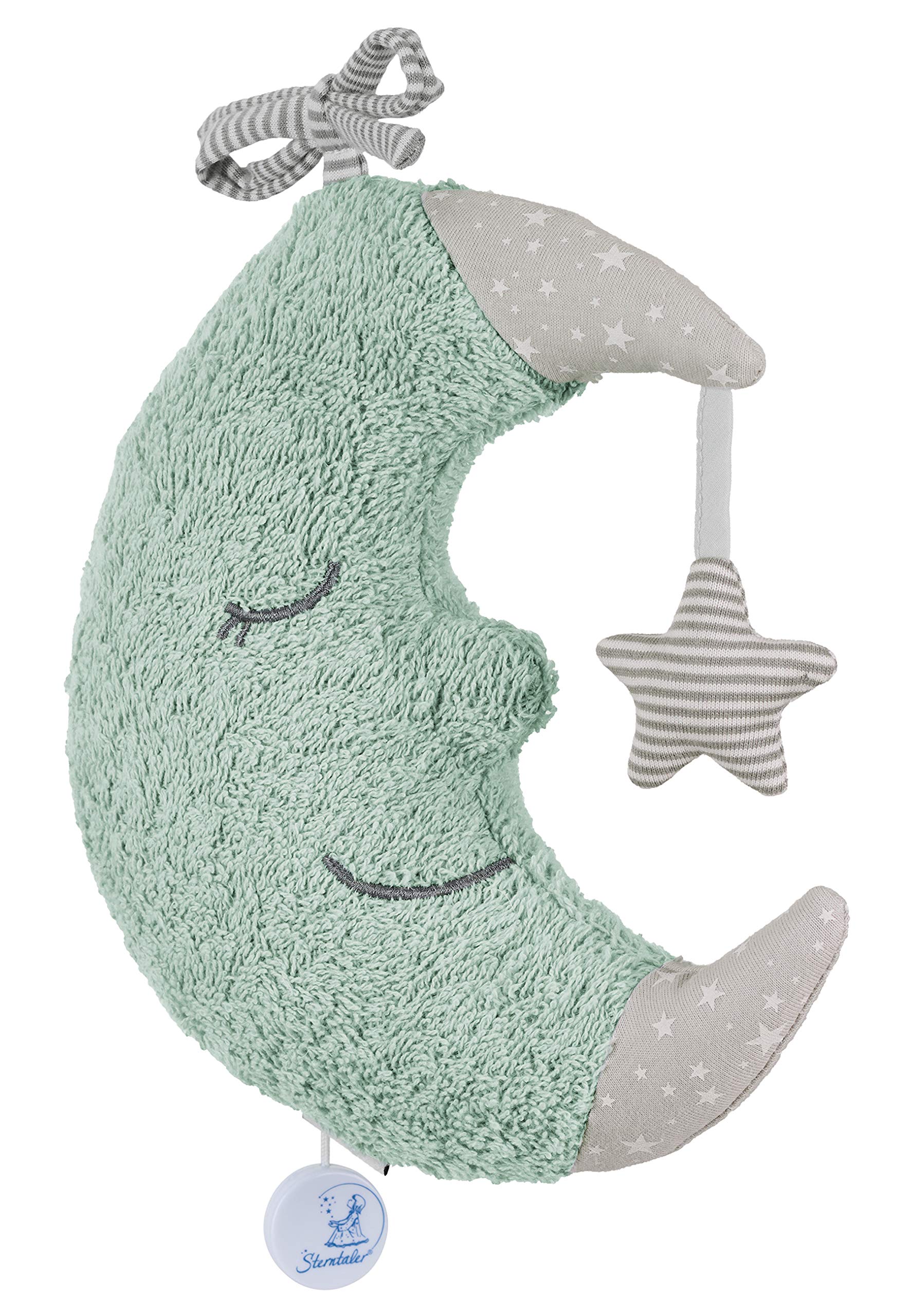Sterntaler Spieluhr, Mond zum Kuscheln, Austauschbares Spielwerk, Größe: L, Hellgrün