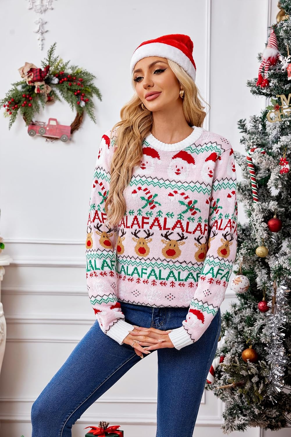 Womens Ugly Christmas Sweater Funny Xmas Santa Claus Pullover Top Knit Casual Long Sleeve Sweater - Image 6