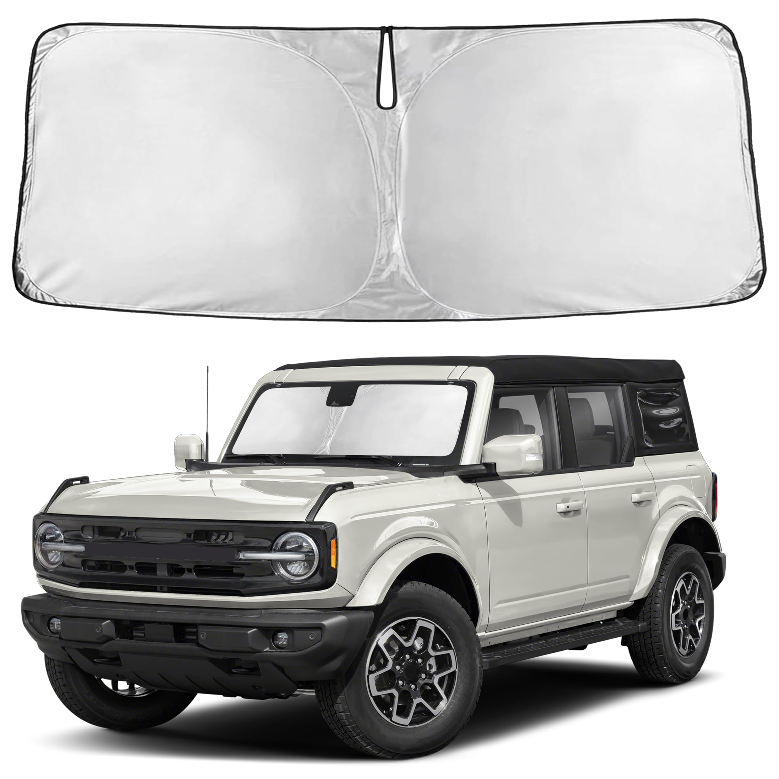 Autovir Windshield Sun Shade Fit for 2021-2024 2025 2026 Ford Bronco Sunshade, Front Car Window Shades Sun Visor, Blocks UV Rays & Heat, Car Accessories Fit for Fit ford Bronco 2021-2026