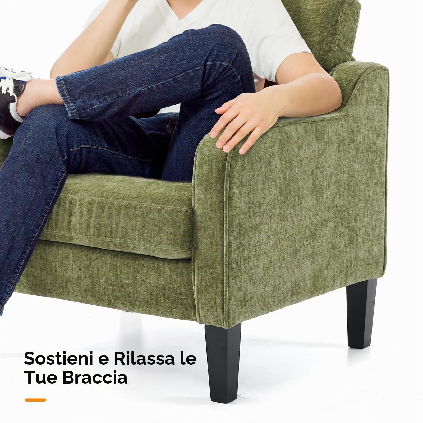 Bonnlo Poltrona Design in Tessuto Chenille, Poltrona Salotto con Gambe in Legno Massello, Poltrocina Camera da Letto per Ufficio e Soggiorno, 76 x 78 x 84cm (Verde)