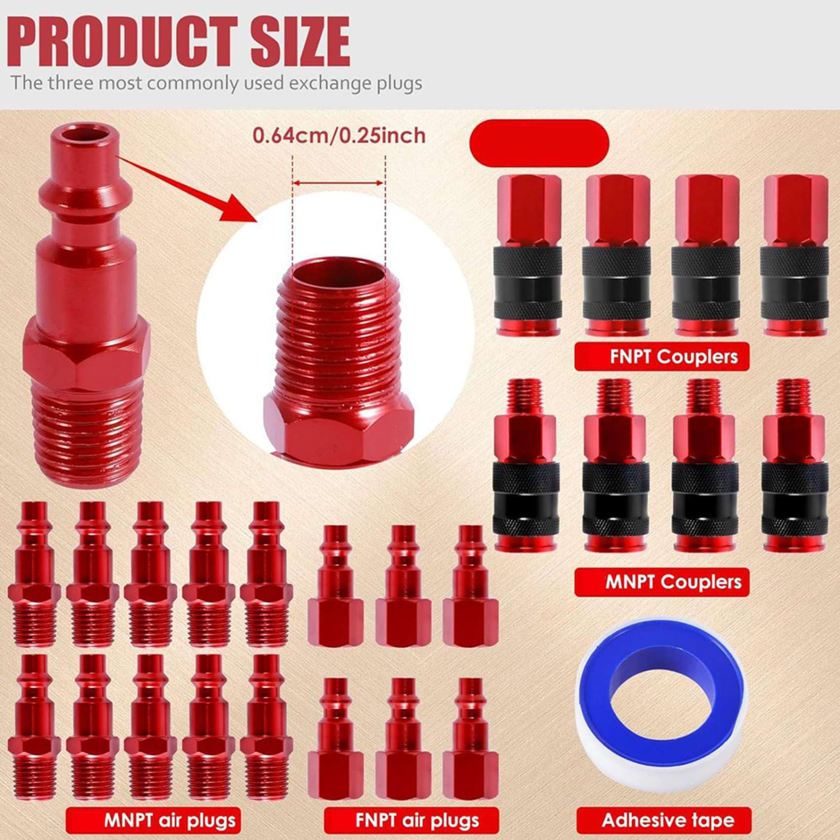 Kit de Coupleur d'air et de Bouchon d'air 50 Pièces, Raccords NPT 1/4 Pouces, Ensemble de Raccords d'air pour Compresseur d'air, Raccords de Connexion de Tuyau d'air