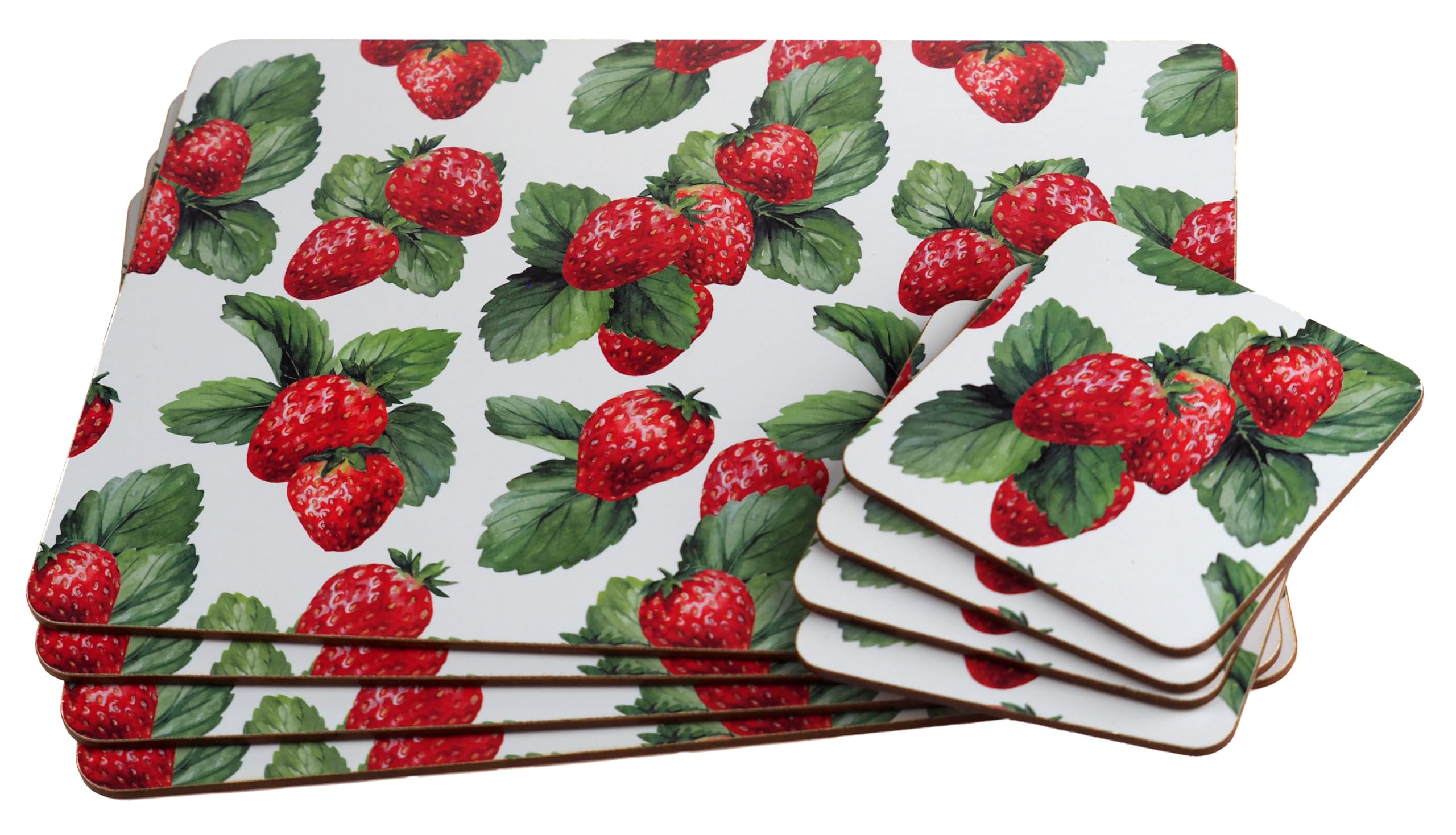 Hardback Placemats & Coasters - Summer Strawberries - Set of 4
