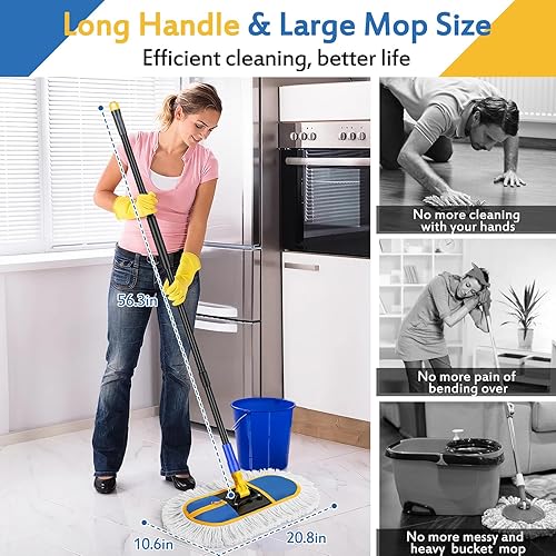 Miniatura 2 de Trapeador de polvo comercial de 16 pulgadas para limpieza de suelos, escoba industrial en seco y húmedo con 2 almohadillas lavables para pisos