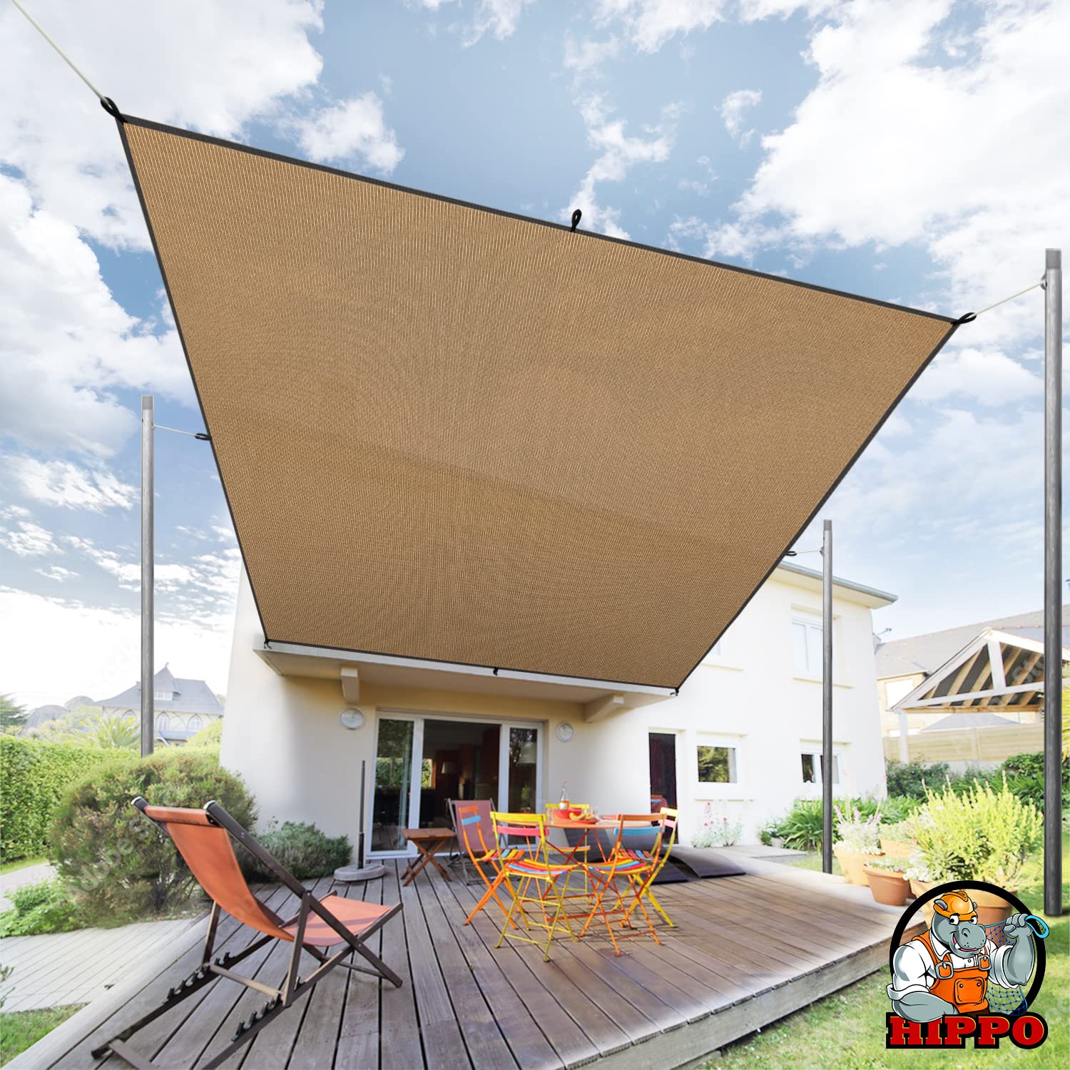 HIPPO Shade Sail 9.5FTX16.5FT 150 GSM Sun Shade 80-85% UV Block for Canopy Cover, Outdoor Patio, Garden, Pergola, Balcony Tent (Beige-Black)