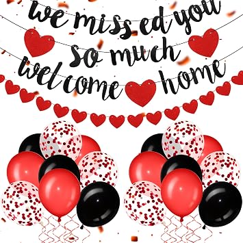 Fanfanwin Red Welcome Home Decorations We Missed You So Much Banner Glitter Garland and Balloons Family Housewarming Party Supplies Military Army Welcome Back Dad Party Decor