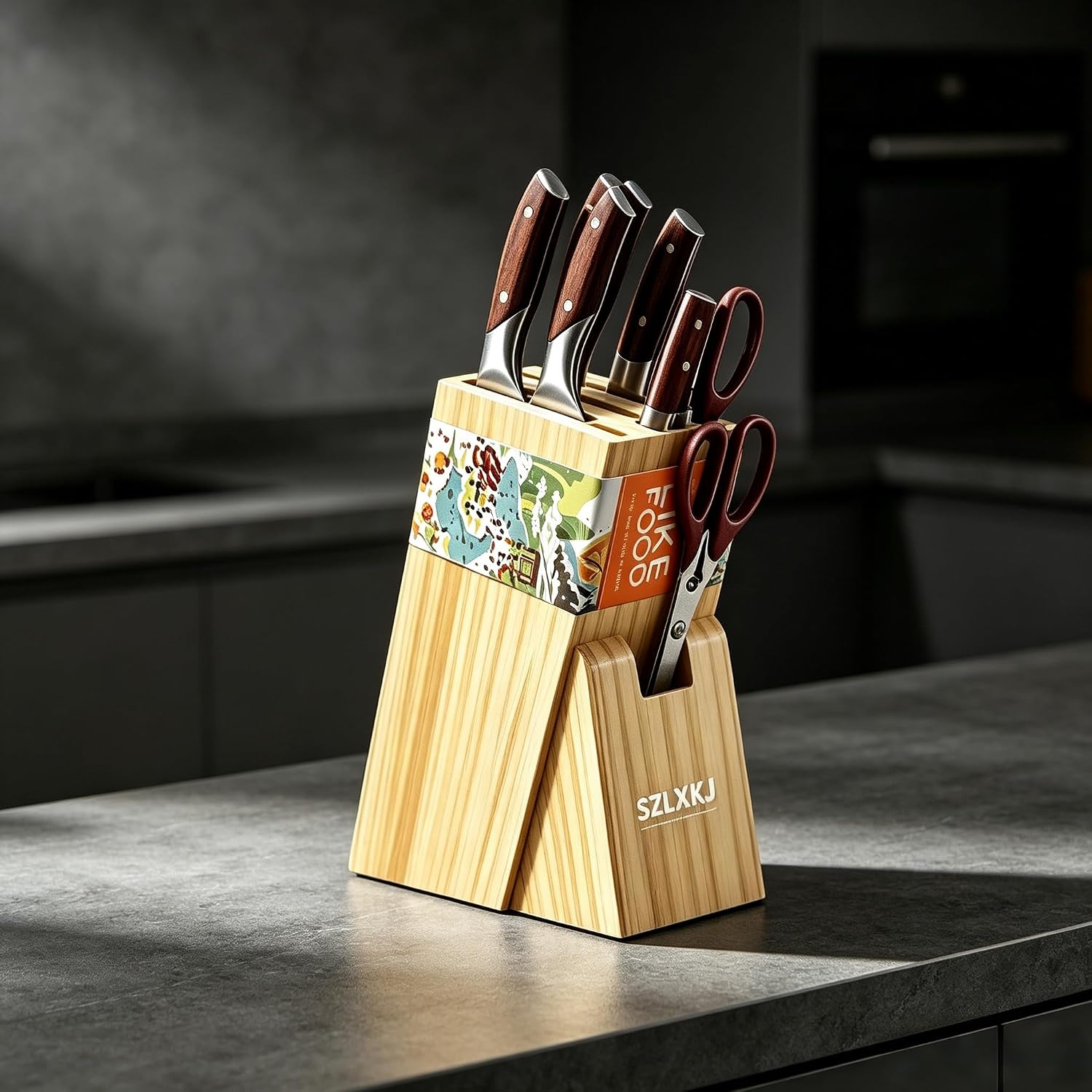 SZLXKJ wooden knife holder, multi-slot design to widen the knife kitchen knife holder, natural solid wood countertop cutlery holder, easy to clean, space-saving kitchen storage rack