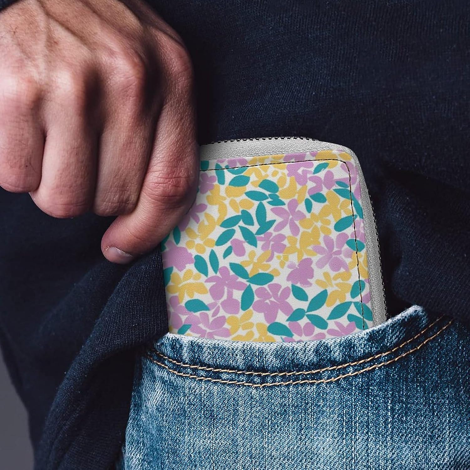 Vintage Cute Pastel Floral Small Business Credit Card Holder Wallet with 20 Card Slots Case Coin Purse Pouch