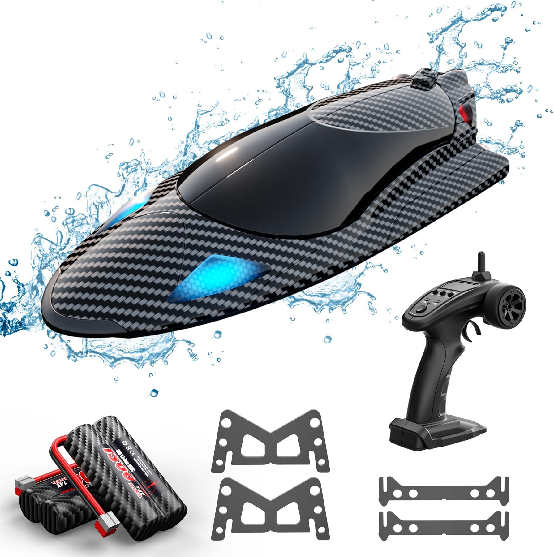 Remote Control Boat with LED Light,35KM/H Fast Remote Control Boat for Pool & Lake with 2 3000Amh Batteries, 2.4GHz RC Boats for Adults & Kids, Summer Water Toys Birthday Gifts for Boys Teens