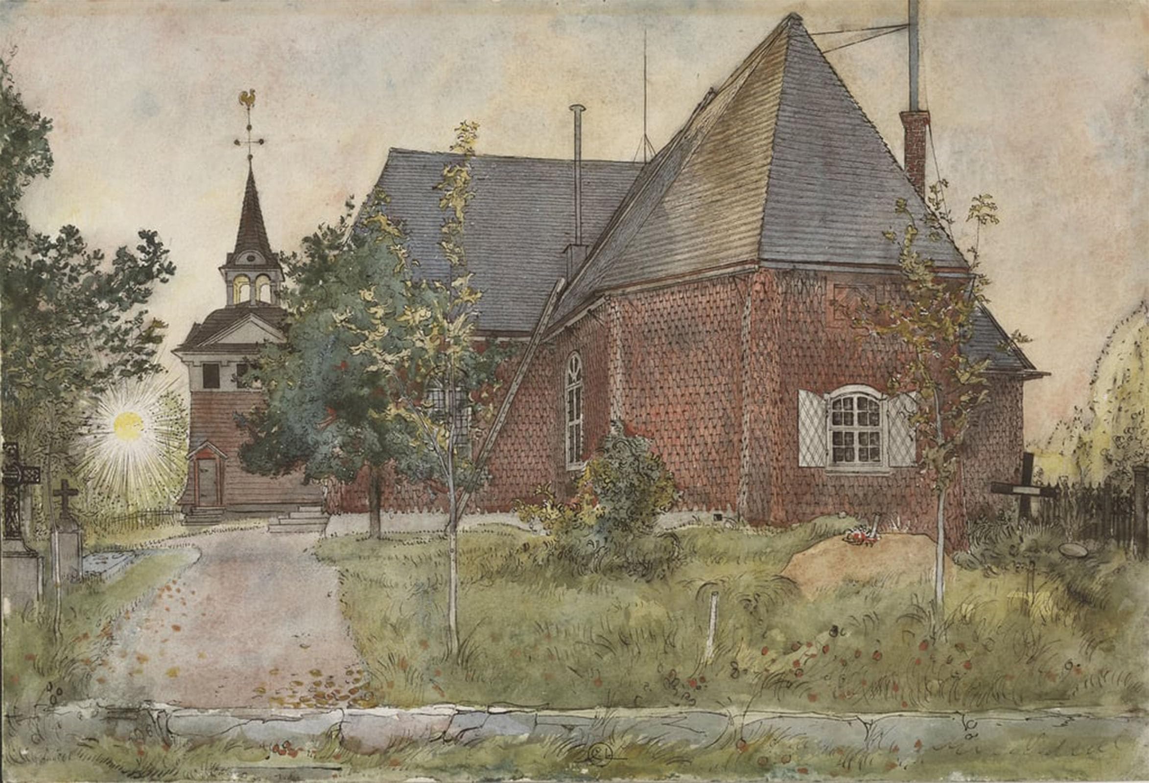 Serendipitp No Frame Aesthetic Poster Photo Wall Print Retro Picture Old Sundborn Church By Carl Larsson Modern Wall Artwork For Home Decor 60X90cm