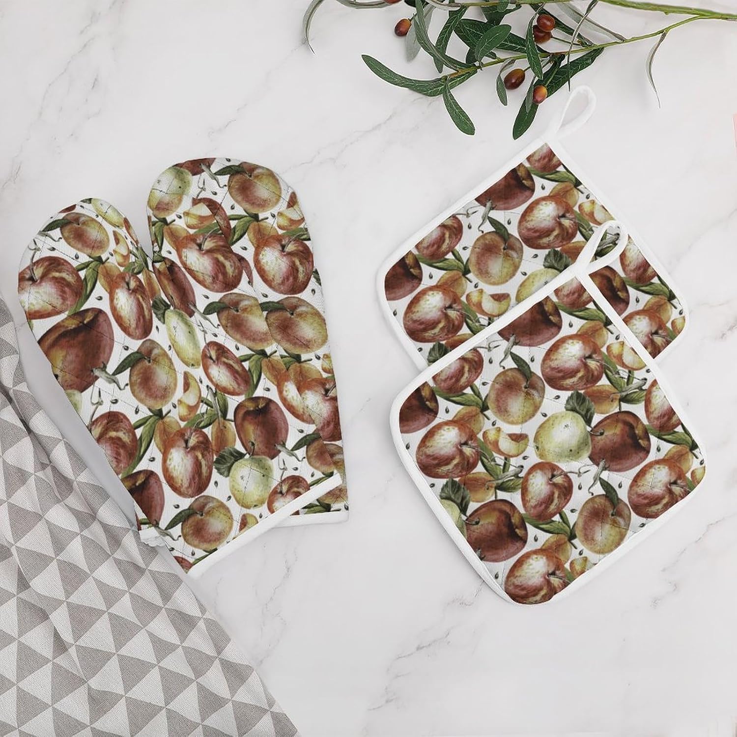Watercolor Fruits Oven Mitts and Pot Holders 4Pcs Set Heat Resistant Cooking Mitts Hot Pads