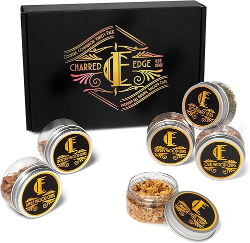 Cocktail Companion - Paquete variado de virutas de madera ahumadora prémium para ahumadores de cócteles, alimentos, vino y bebidas. 6 sabores que