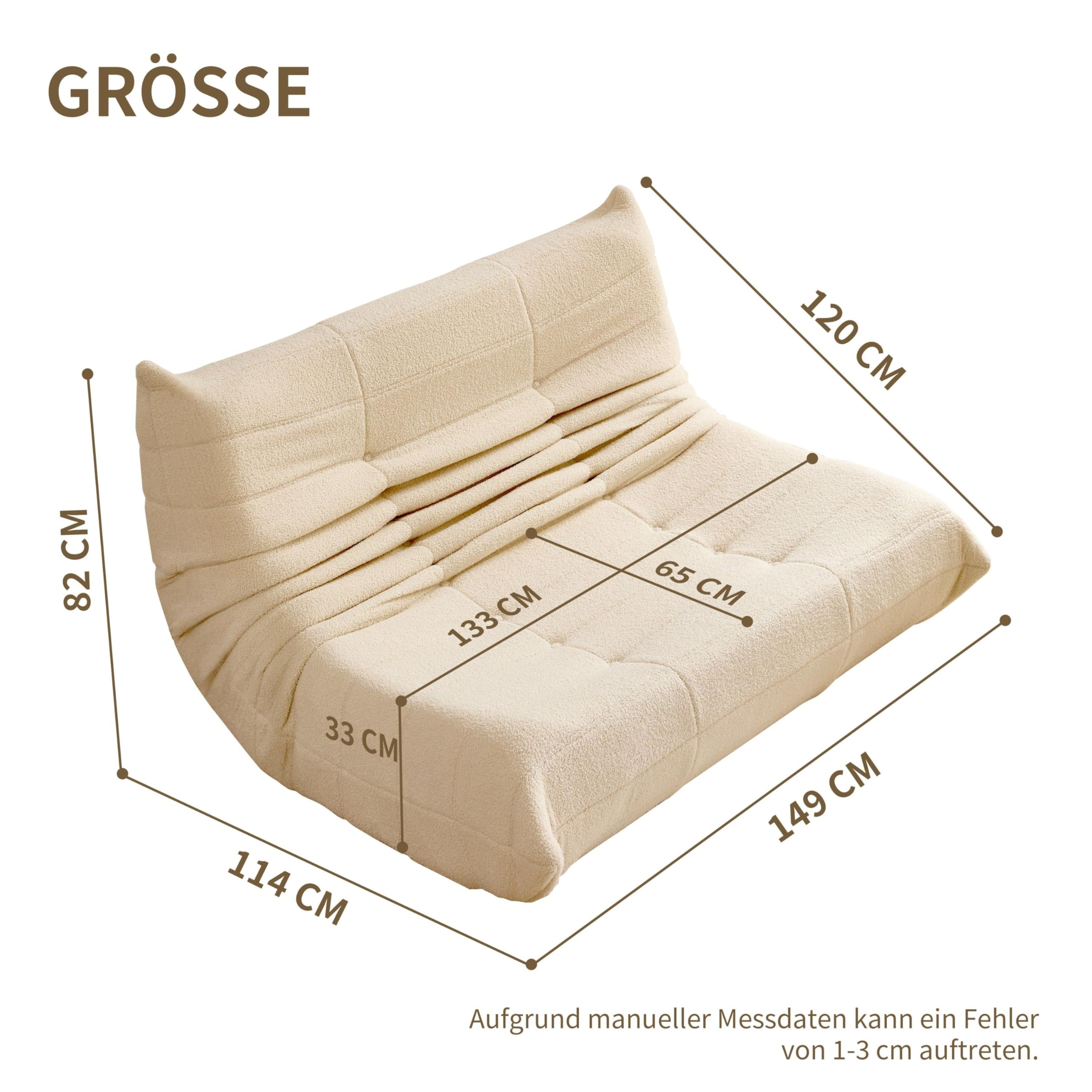 okwish Beanbag-Sofa, riesiges Doppelsofa, aus Teddy-Fleece-Material, übergroßes Lazy Sofa, ideal zum Lesen und Entspannen drinnen und draußen, Beige