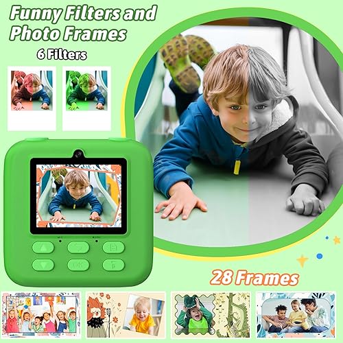 Miniatura 5 de Cámaras digitales instantáneas para niños y niñas, cámara digital selfie HD de doble lente 1080P con papel de impresión y tarjeta de 32G, regalos de