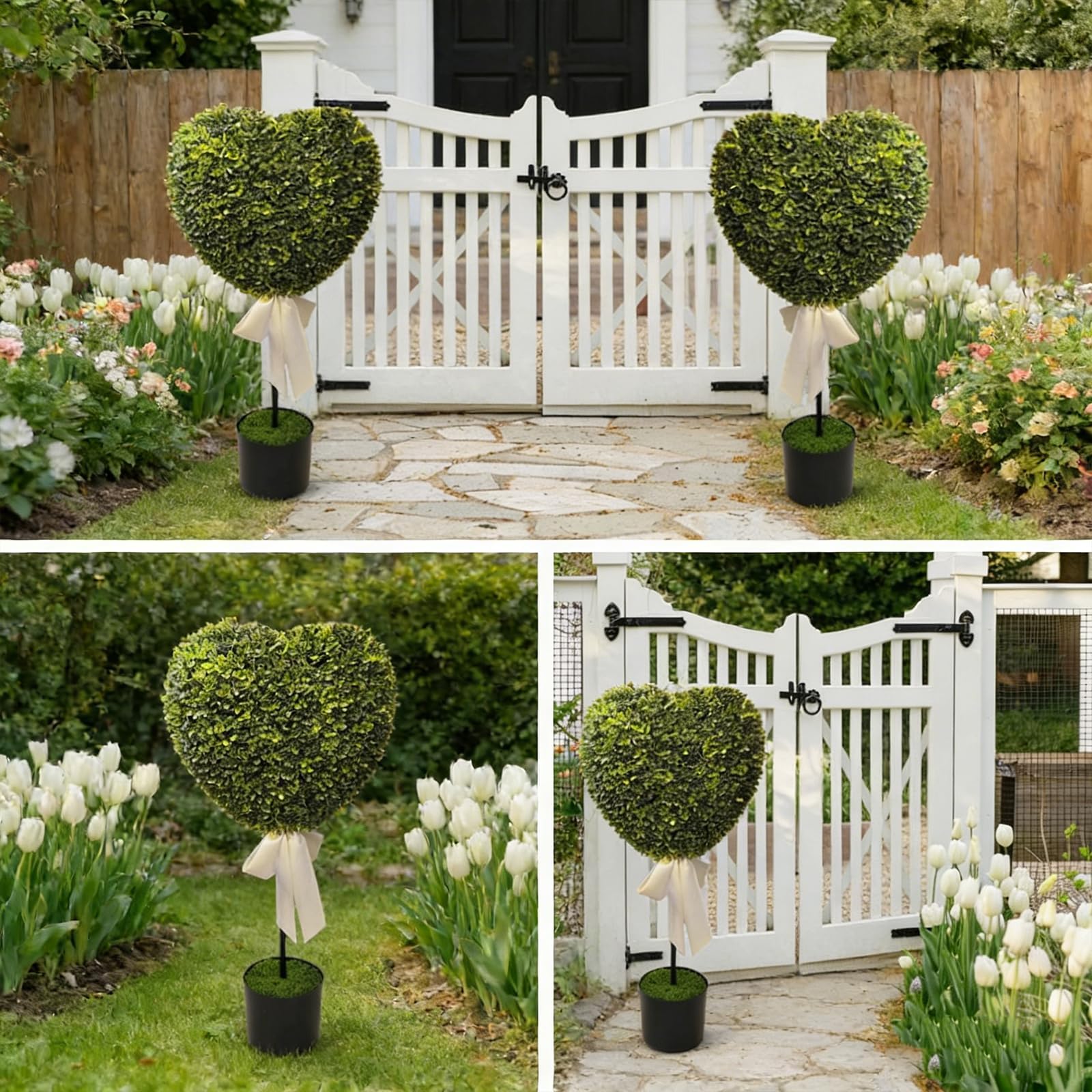Topiaria a forma di cuore per esterni, 2026, alberi topiaria a forma di cuore, 73,7 cm, in bosso artificiale con fiocco, arte topiaria, per interni ed esterni, decorazione per portico domestico (2 set