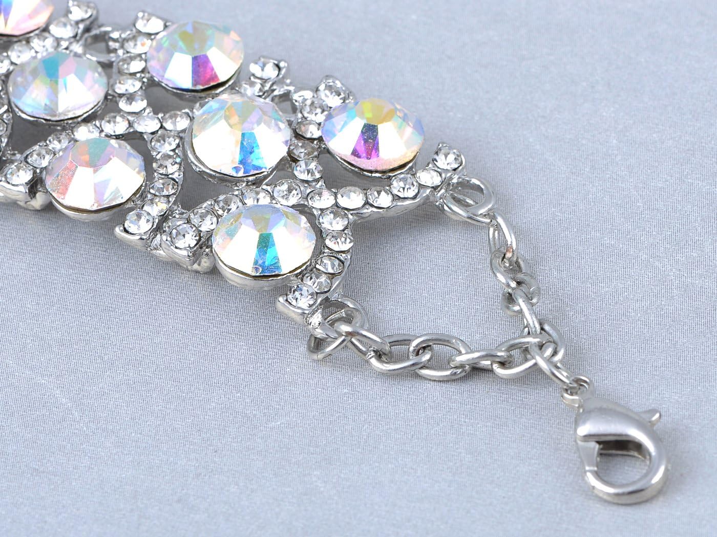 Alilang Silvery Tone Iridescent Clear Crystal Colored Rhinestones Caged Princess Bracelet