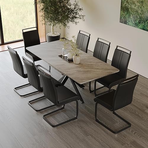 Miniatura 45 de Juego de mesa de comedor moderno para 6, juego de mesa de comedor de cocina expandible, juego de mesa de comedor de mármol sintético, juego de mesa