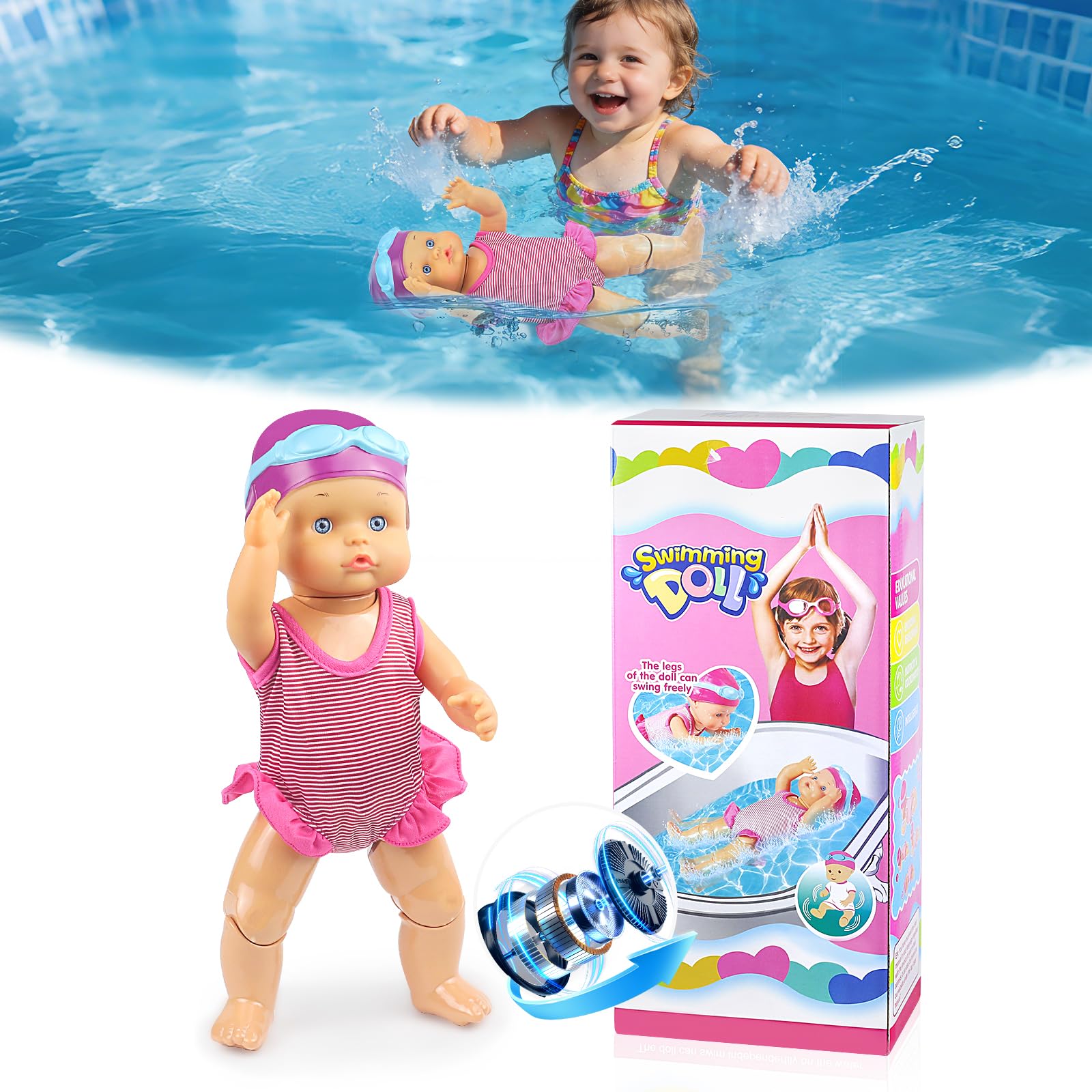 Waterproof Electric Swimming Baby Doll for Toddler Bath and Summer Pool