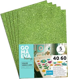 m-office Goma Eva de Purpurina para Manualidades, Goma Espuma de Colores para Proyectos Creativos, Ideales para Artes y Manualidades, uso Escolar o Profesional 40x60cm (Verde Claro Purpurina, 5 uds)