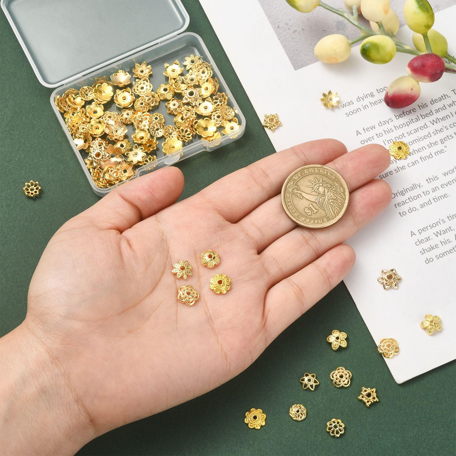 UR URLIFEHALL 100 Pcs 10 Styles Hollow Flower Bead Caps Brass Floral Bead End Caps Spacer Beads for Jewellery Making DIY Craft Making - Image 3