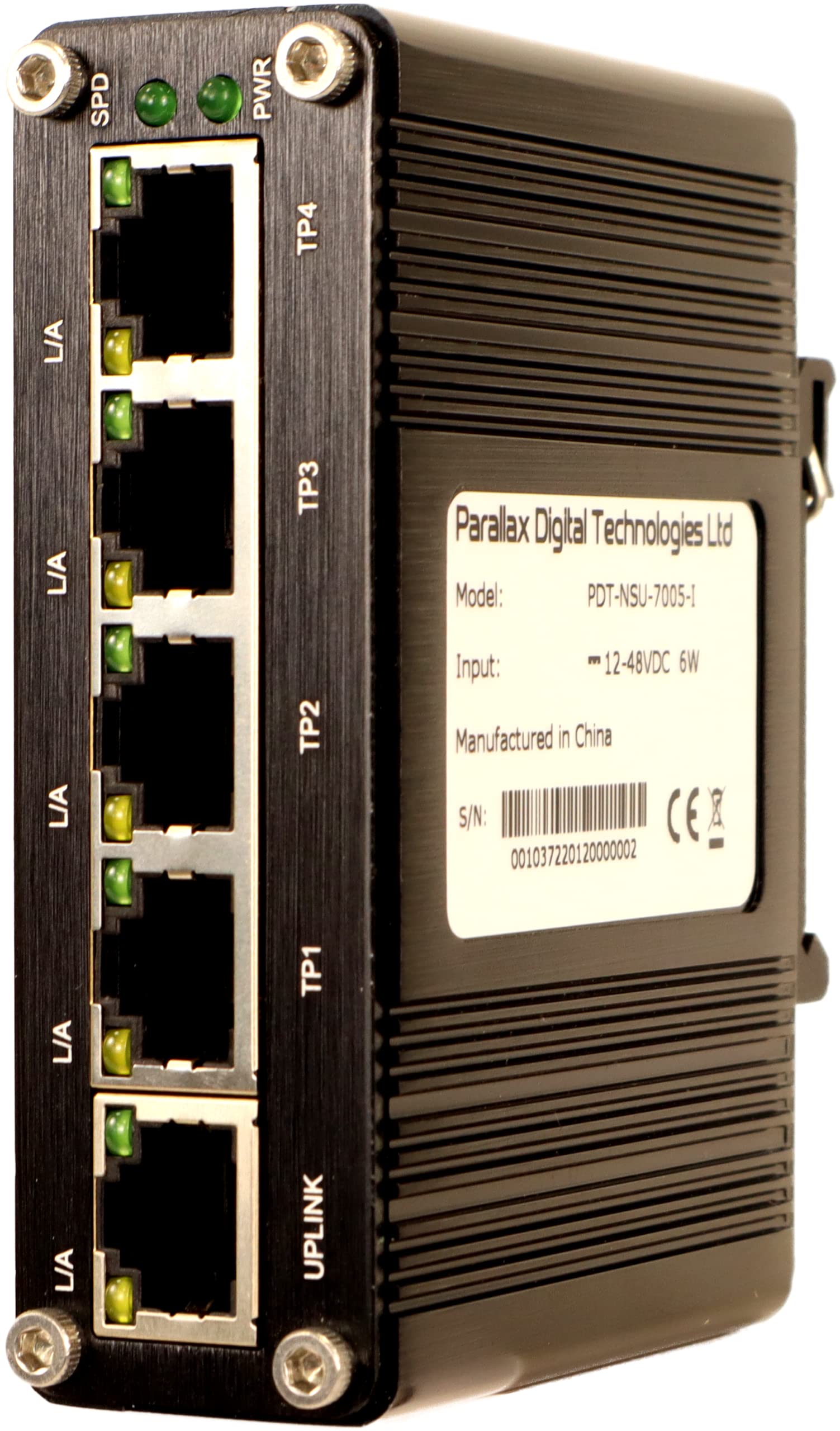 PDT-NSU-7005-I - Conmutador Industrial - 4 Puertos 1000Mbps RJ45 + 1 Puerto Uplink 1000Mbps RJ45 +12-48VDC