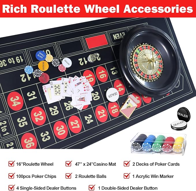 Set de ruleta con rueda de 16 pulgadas y fichas de póker miniatura 3