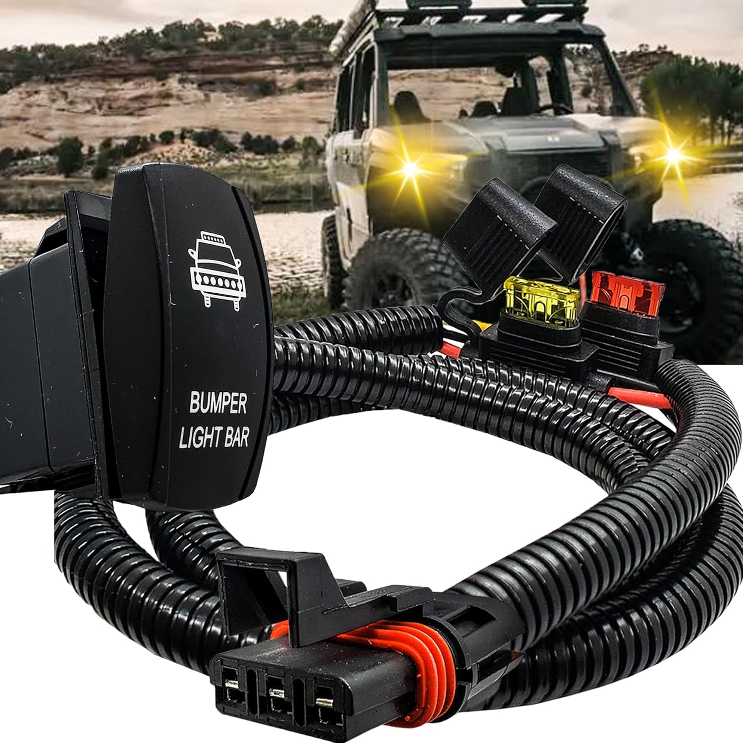 6ft. Power Bus Bar Plug & Play Wire Harness with On/Off Rocker Switch for Bumper Light Bar Compatible with Polaris Xpedition XP ADV Ultimate Northstar Premium