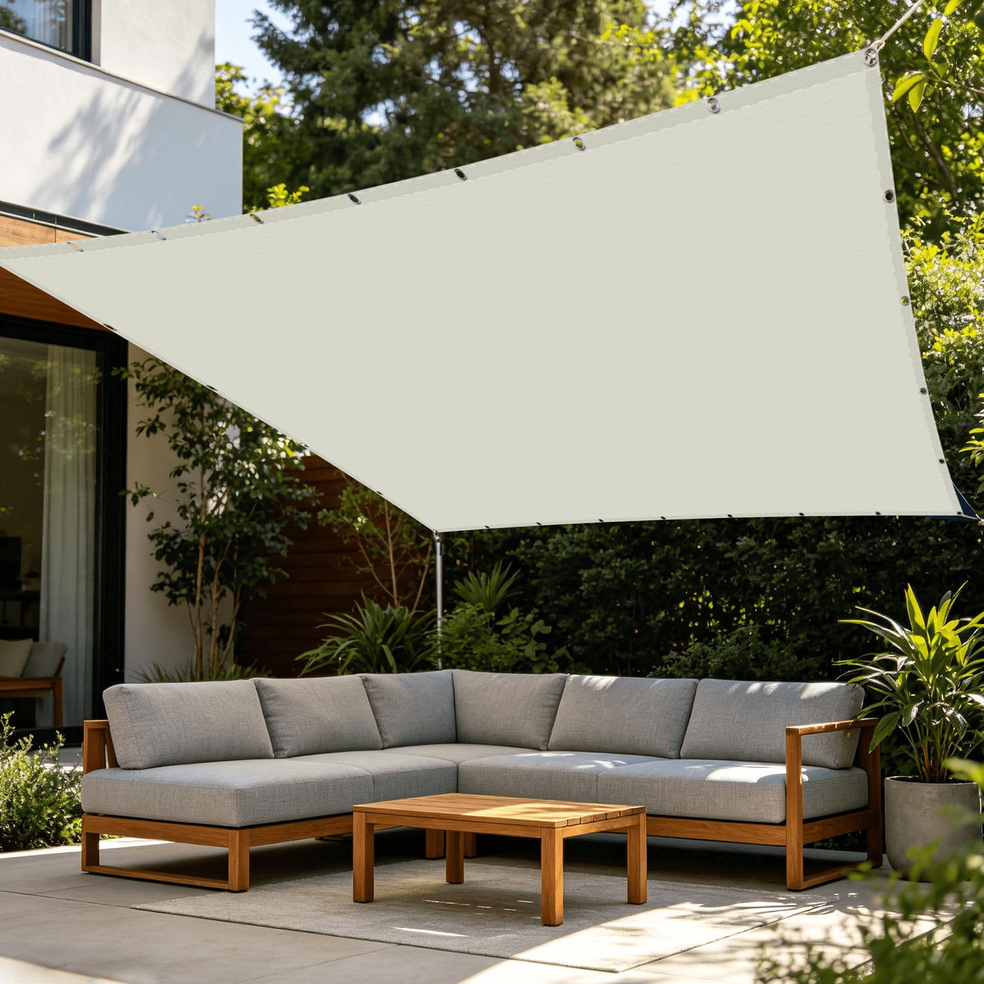 Voile d'ombrage rectangulaire 5x10m en toile imperméable de haute densité blanc cassé