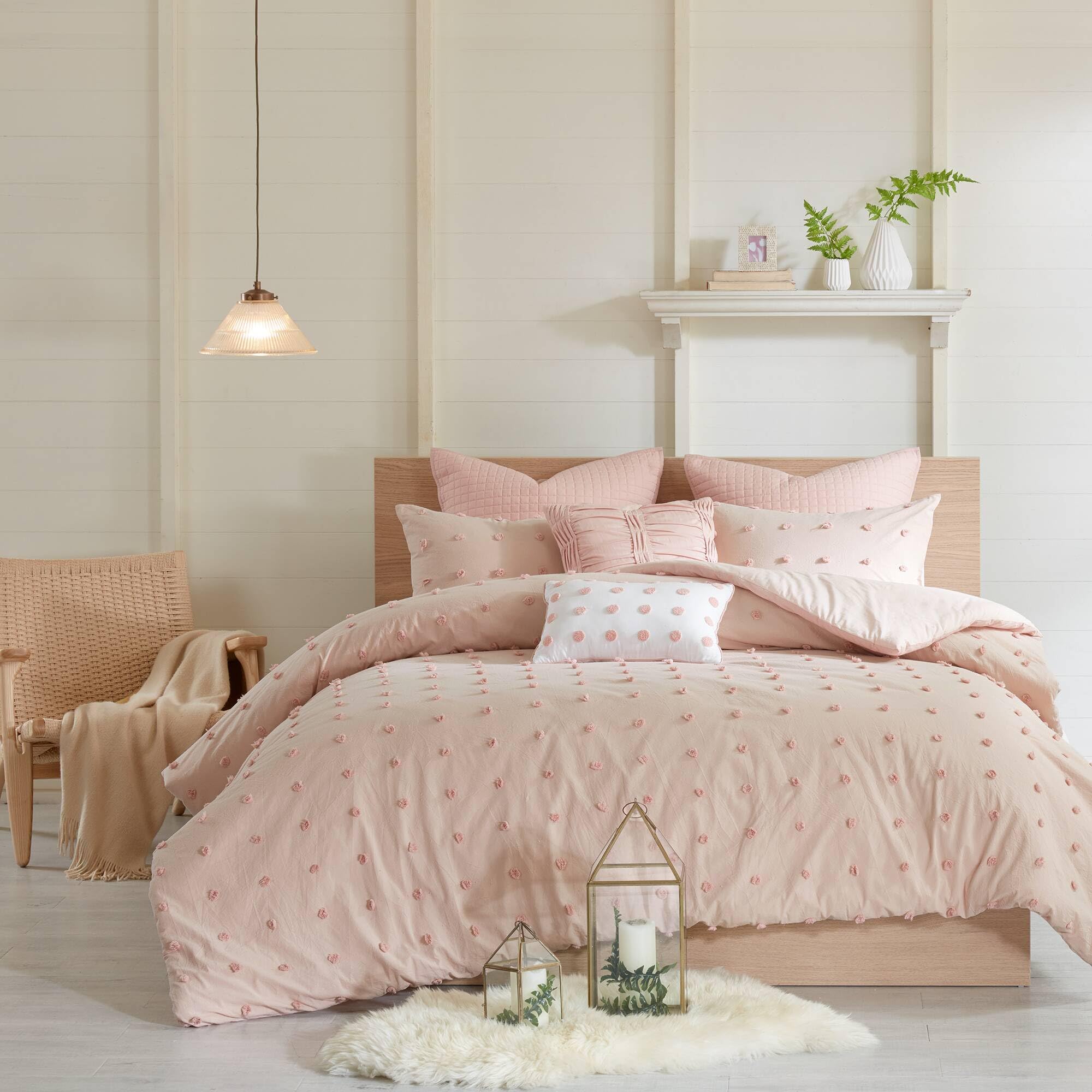 Urban Habitat Bettwäsche-Set, 100% Baumwolle, Jacquard, Tufts, Shabby-Chic, für alle Jahreszeiten, passende Kissenbezüge, dekorative Kissen, Full/Queensize, 223,5 x 233,7 cm, Brooklyn, Pink