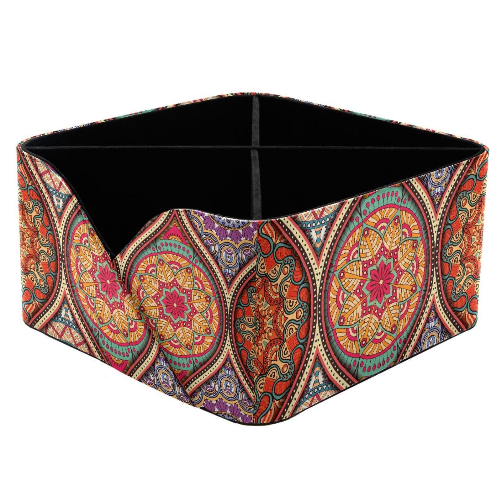 KengjuTesu Vintage Mandalas Indian Pattern Desktop Organizer Pen Holder, Rectangular Pencil Cup for Office, Study and Makeup Stations