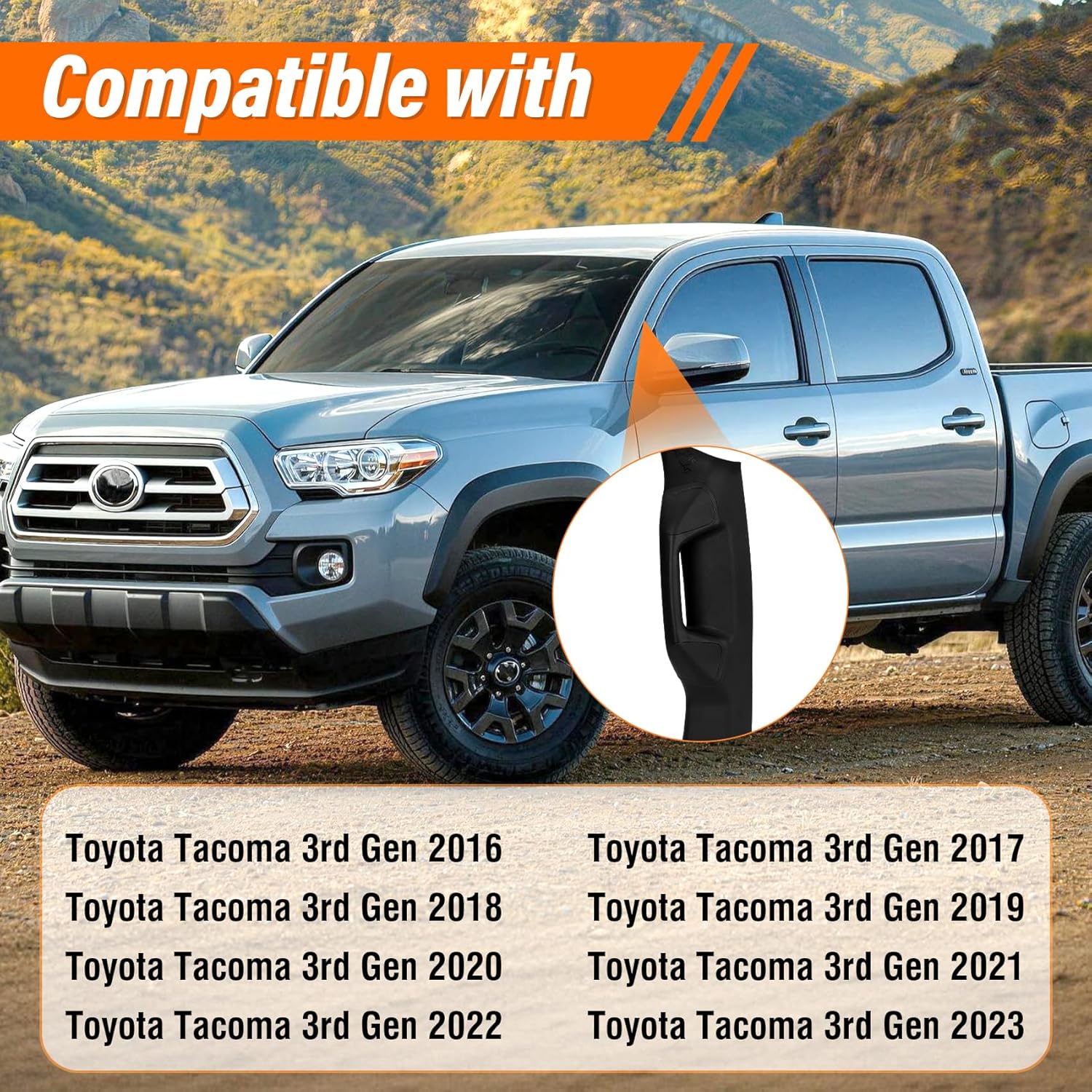driver side a-pillar grab handle compatible with toyota tacoma 3rd gen (2016-2023), also fits passenger side, compatible with the vehicle's original mounting location, secure & stable