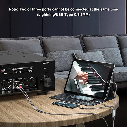 Miniatura 4 de Cable auxiliar de audio Lightning a RCA, cable de audio USB C a 2 RCA, cable RCA a 0.138 in compatible con Lightning USB C de 0.138 in, para cine en