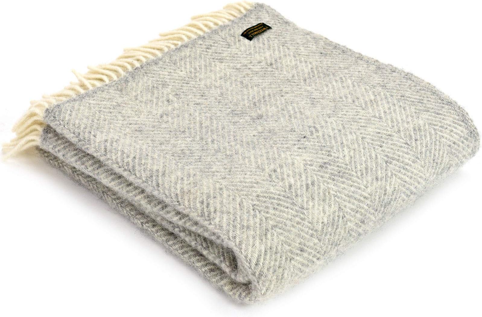 Textiles Fishbone KNEE RUG Throw Blanket -100% Pure New Wool - BRITISH MADE - SILVER GREY