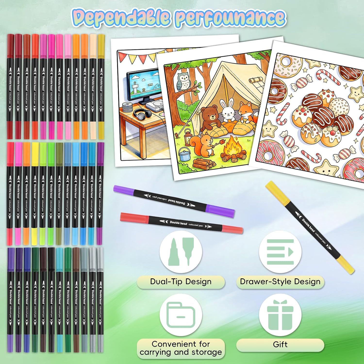 3Pcs Spiral Bound Coloring Books for Adults Relaxation with 36 Color Markers Spiral Bound Single-Sided Pages Bold and Easy, Simple and Big Designs Adult Coloring Book for Women- Corner & Cake & Garden