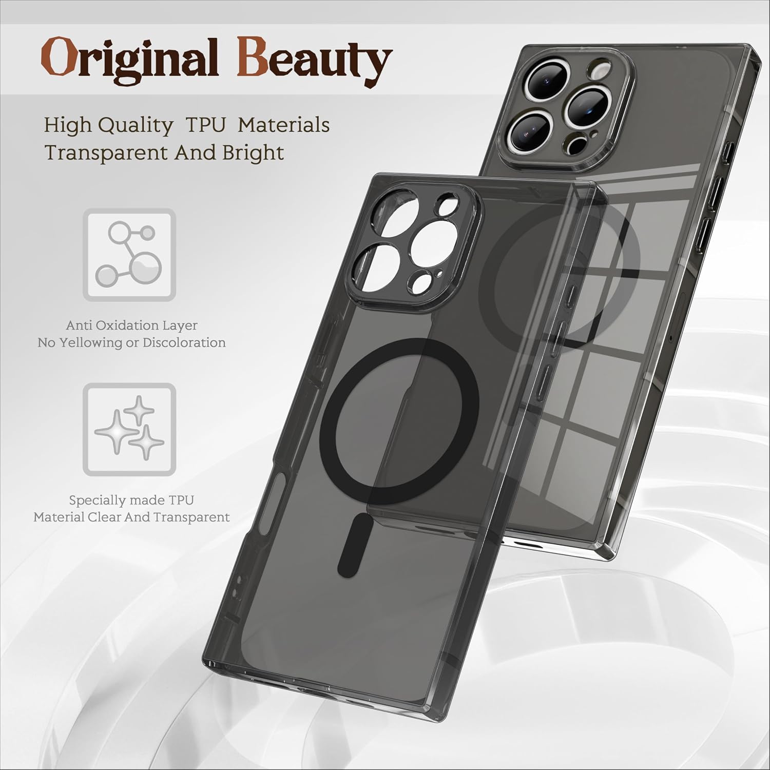 IAIYOXI Rectangle Edge Magnetic Clear Case for iPhone 13 Pro, Compatible with MagSafe, Full Camera Protection & Reinforced Corners, Thin Slim Shockproof TPU Phone Cover for Women Girls, Black image 2