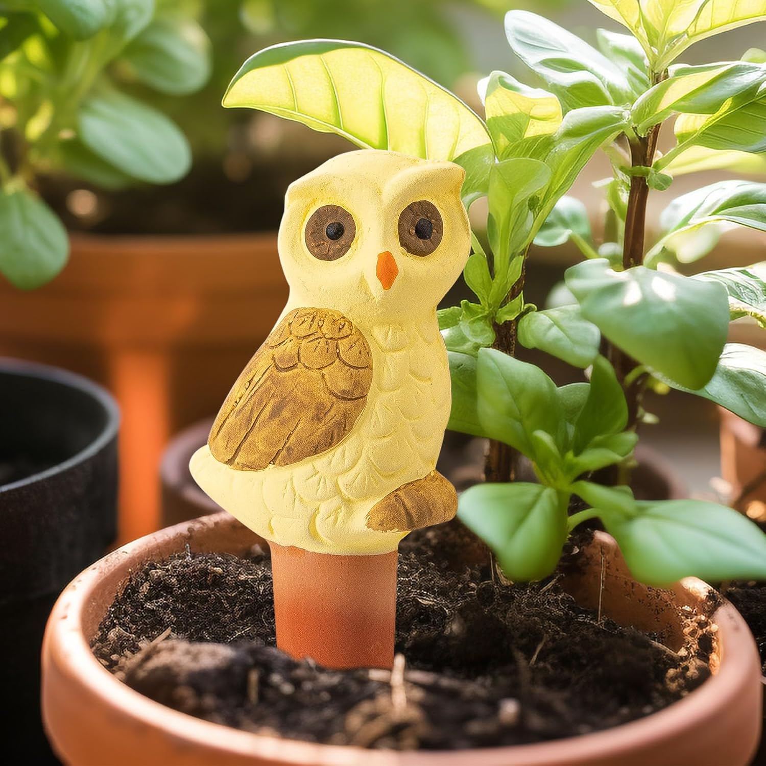Mother’s Day Gift for Mom from Daughter or Son, 4 Pack Handmade Terracotta Owl Watering Globes & Spikes, Self-Watering Plant Devices with Slow Release System for Indoor & Outdoor Plants, Vacation Use