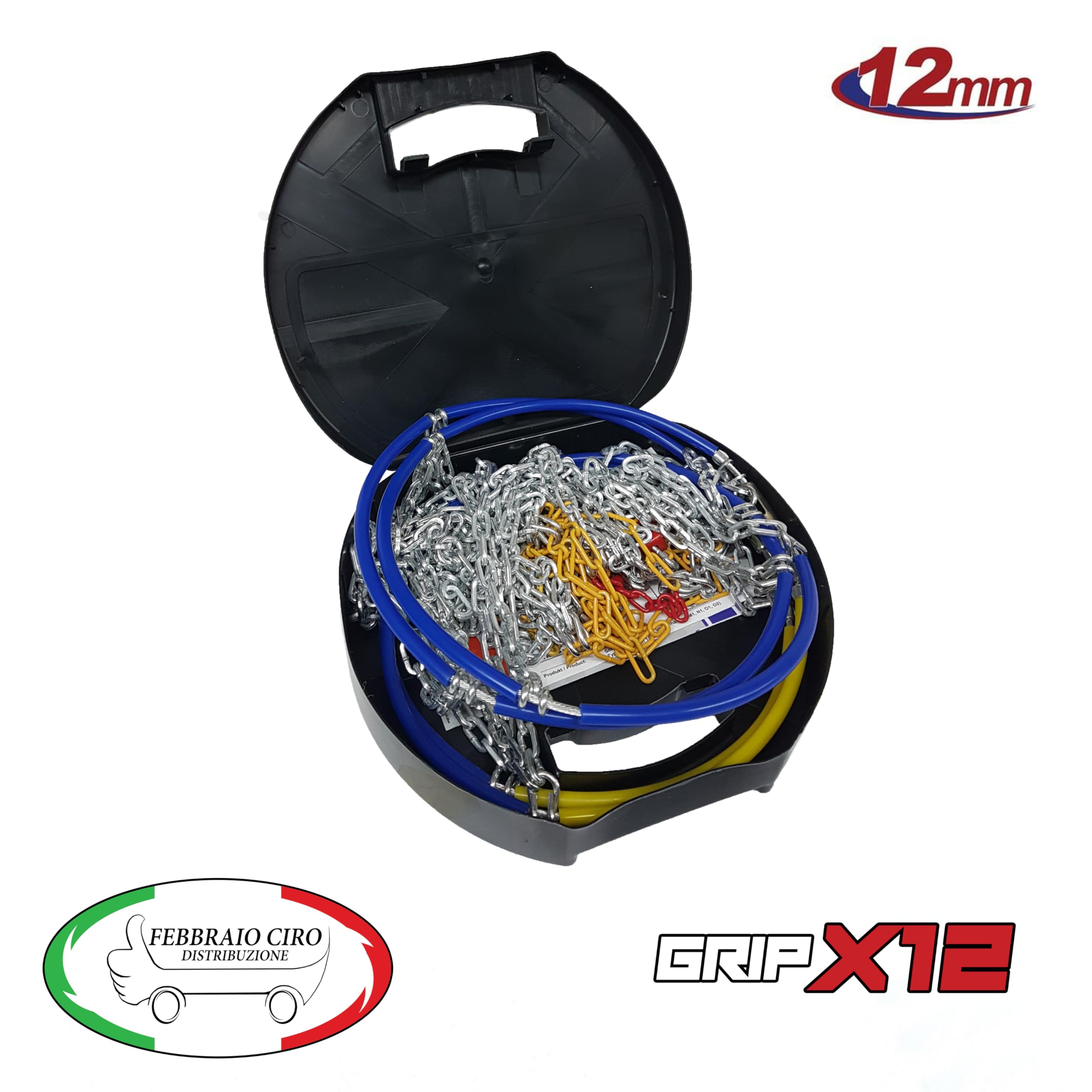 GRIPX12 - Catene da Neve 12mm | Montaggio Facile con Tensore Auto-bloccante | Omologate TÜV e GS | Compatibile con Varie Misure di Pneumatici, 12 MM Gruppo 95, Lega di Acciaio