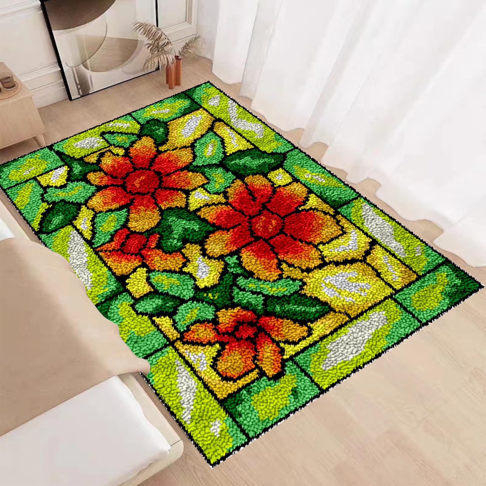 Kit per tappeti con gancio a scatto per adulti, grande, fai da te, filato all'uncinetto, kit da ricamo per cuscino da pavimento, kit per ricamo su tela stampata per decorazione