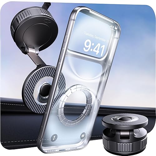 Vacuum Magsafe Car Phone Holder 120+ LB Strongest Suction 360 Adjustable Magnetic Car Phone Mount