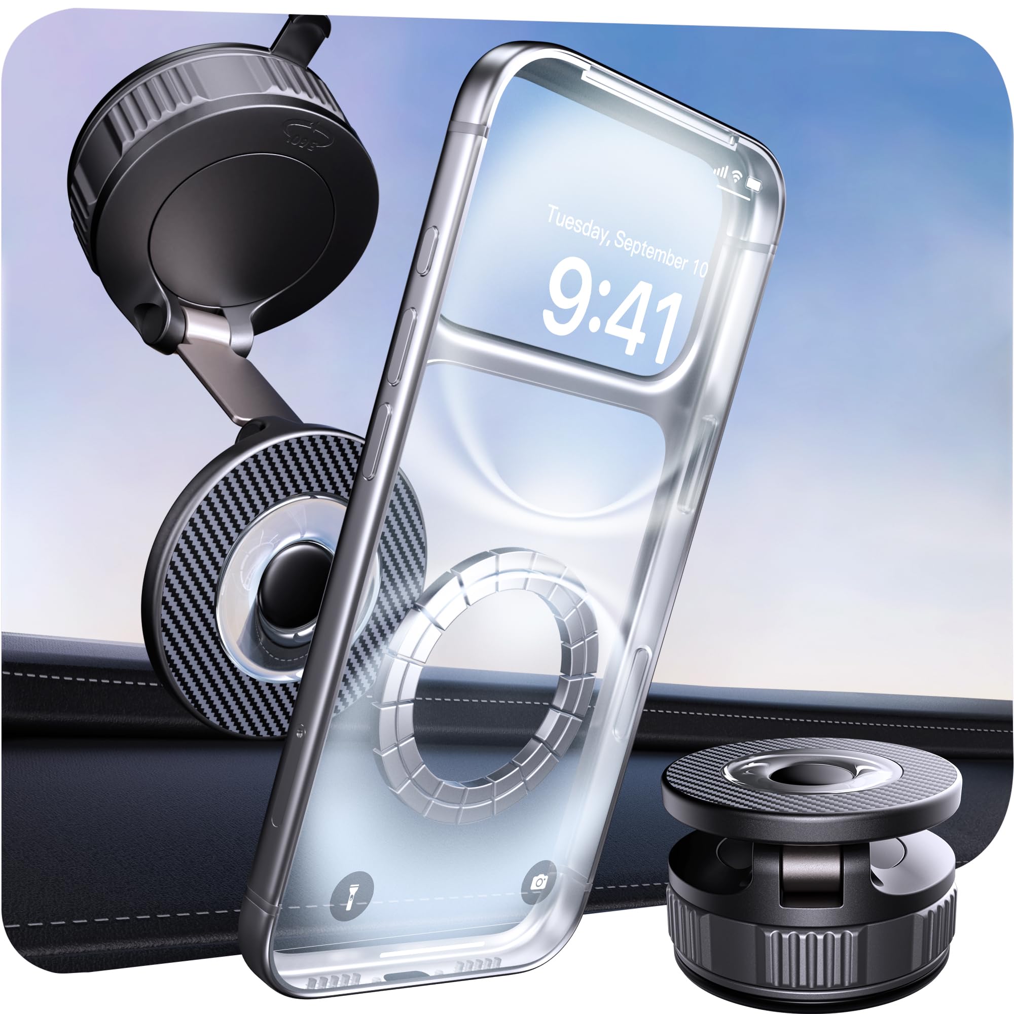 Vacuum Magsafe Car Phone Holder 120 LB Strongest Suction 3000gf Strongest Magnetic 360 Adjustable Magnetic Car Phone Mount