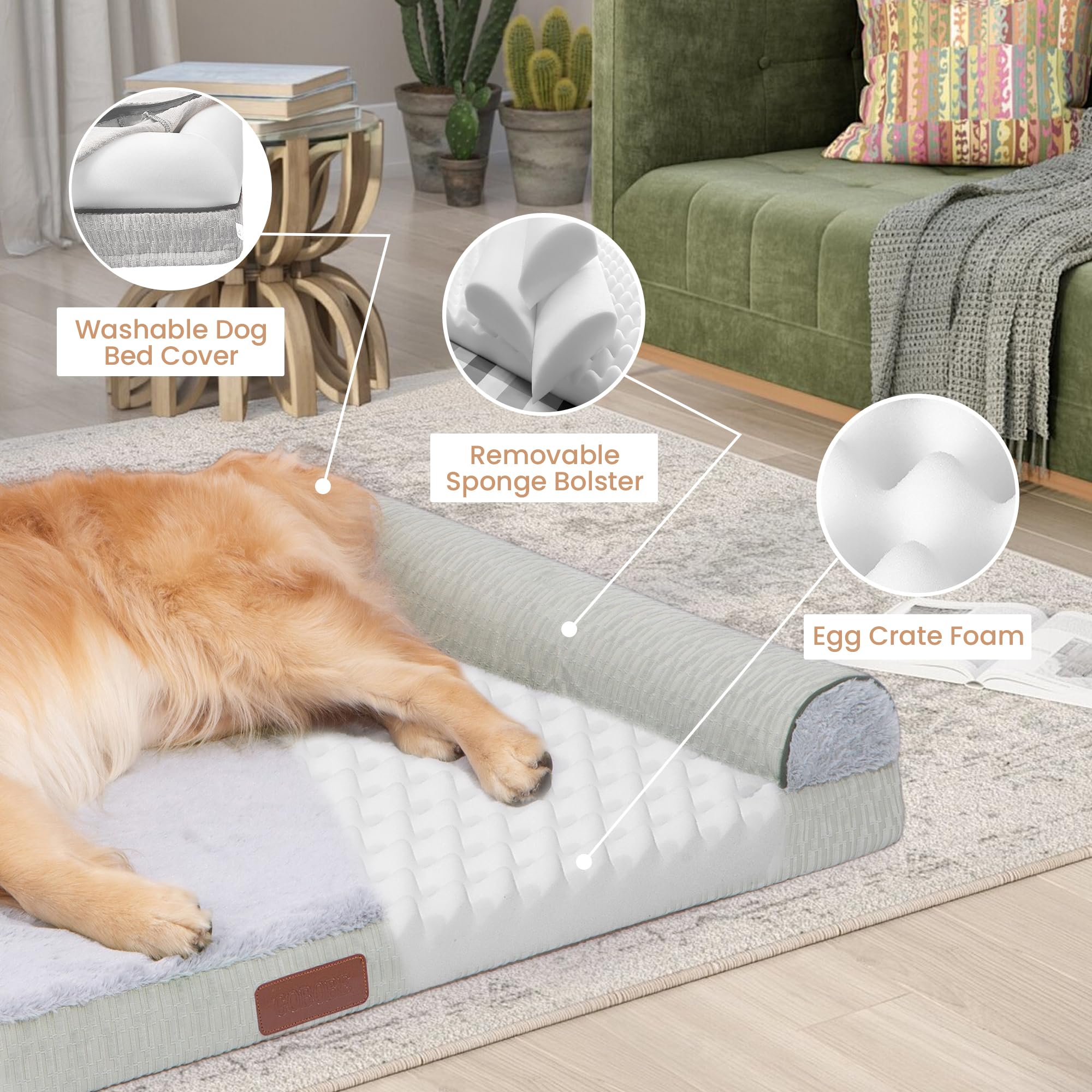 GOBOBE Washable Dog Bed Orthopedic Bed with Waterproof Lining Memory Foam Dog Bed Durable Sofa Pet Bed Removable Cover with Zipper and Bolster Nonslip Bottom?Dark Grey XL?