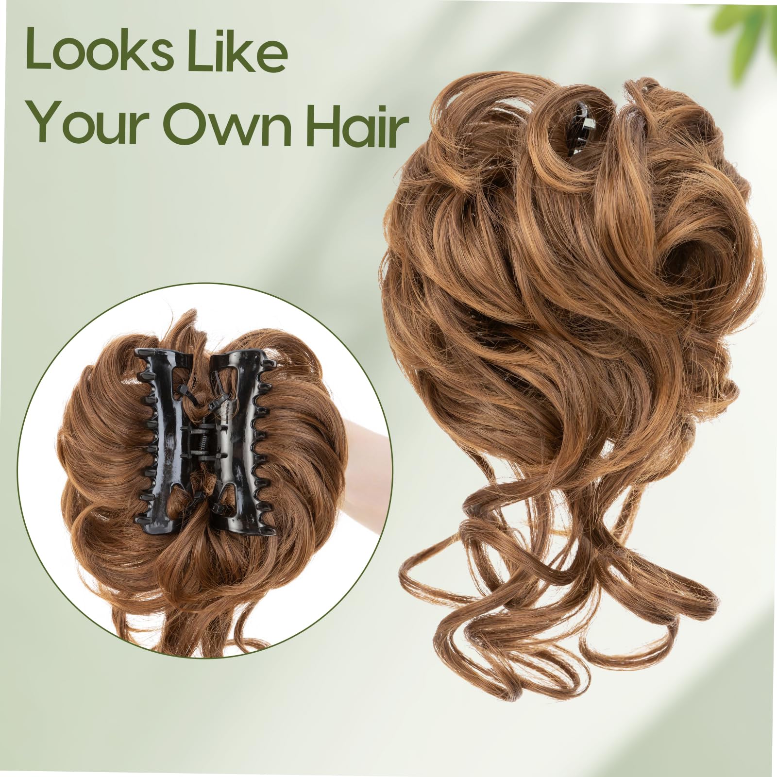 Benehair Messy Bun Hair Piece Wavy Curly Claw Clip Hair Bun Extensions Synthetic Hair Bun Donut Accessories Scrunchies Hair Pieces for Women(Dark Brown mix Middle Brown - Image 2